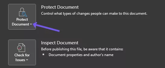  روی Protect Document در سمت راست کلیک نمایید